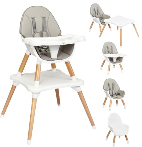 COSTWAY 4 in 1 Seggiolone Pappa, Seggiolone Evolutivo per Neonati Convertibile, con Cintura di Sicurezza, Vassoio Rimovibile, per Bambini 6-36 Mesi (Grigio)