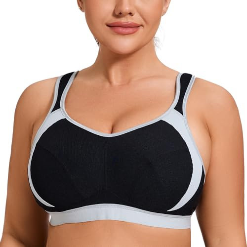 AGONVIN Sports Bras for Women High Impact Plus Size Support Wirefree Running Control Black 38F