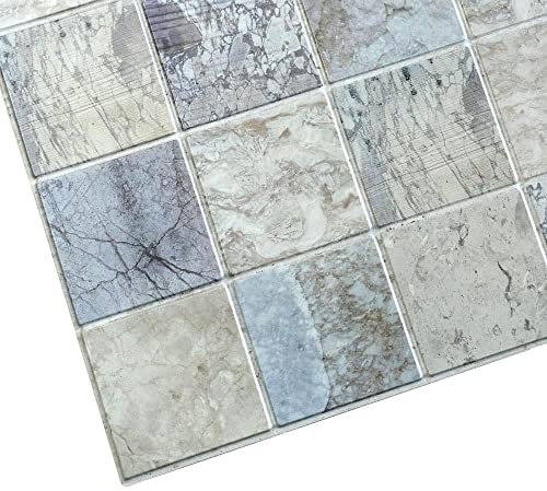 Untitled 3D-Wandpaneele PVC | Fliesen Optik | 1-20 Platten - 0,5-10 m² | Für Wohnzimmer, Küche & Bad | Einfache DIY-Montage (1, Blue marble)