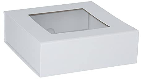 Magnetfaltbox mit Sichtfenster 15x15x5cm hochwertige Geschenkverpackung für Geburtstag, Weihnachten, Hochzeit Geschenke Schachtel, Artikel Farbe:weiß matt