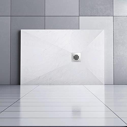 AICA receveur de douche 120x80cm Rectangulaire Extra plat Blanc antiderapant avec une grille en Inox