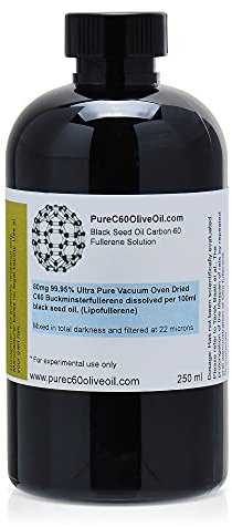 PureC60OliveOil C60 Black Seed Oil 250ml / 8.5 Fl Oz - 99.95% Carbon 60 Solvent Free 80mg - Amber Glass Bottle - Third Party Tested - Carbon 60 Black Seed Oil - From The Leading Global Producer