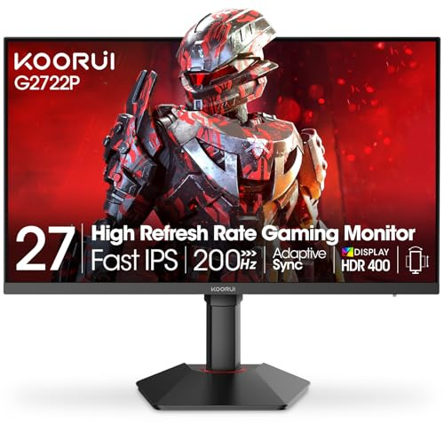 KOORUI 27 Inch QHD Gaming Monitor 144 Hz, VA, 1ms, DCI-P3 90% Color Gamut, FreeSync G-Sync Compatible, (2560x1440, HDMI, DisplayPort) Black