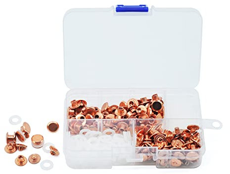 MABAHON 80 Set M5x4mm Chicago Viti di rilegatura Vite a testa tonda Stud Posts Chiodo Rivetto Chicago Button per Album Libro DIY Pelle Artigianato Giacche Jeans, Oro Rosa