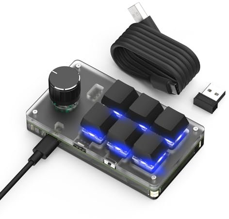 BRIMFORD Macro Programmable Keyboard, One Handed Custom 2.4 G Gaming Keyboards Multifunction 6 Keys 1 Knobs Compatible for Windows,Mac OS, Bluetooth Macro Keypad Suitable for Office/Lab