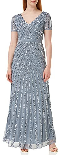 Maya Deluxe Abendkleid Pailletten Maxi Abendkleid Elegant für Hochzeit V-Ausschnitt A-linien-schnitt Brautjungfernkleid, Vestido de la Dama de Honor De Las Mujeres, Dusty Blue,