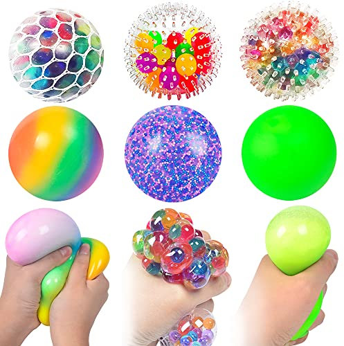 Stressbälle für Kinder und Erwachsene, CJBIN 6 Stück Anti Stress Bälle mit Wasse Perlen, Antistressball Squeeze, Stressball Fidget Toy für Kinder Erwachsene ADHS, Angst, OCD Angst Abbauen