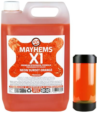 Mayhems - X1 förblandad PC kylvätska - datorvattenkylningsvätska - flytande kylning, Miljövänlig serie, UV, 5 liter, neon sunset orange