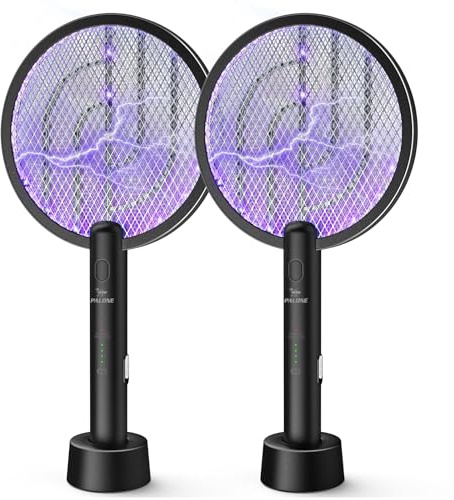 PALONE Racchetta Zanzare Elettrica, 2 X 4000V con USB Ricaricabile LED 2-In-1 Racchetta Zanzare Elettrico, Protezione Maglia a 3 Strati, Adatto per Casa Giardino Campeggio Interni ed Esterni