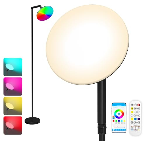 Yicenscoltd Lámpara de pie LED, 16 millones de colores ajustables, sincronización musical & temporizador, con control remoto & app, ángulo ajustable, para salón, dormitorio, oficina, hotel