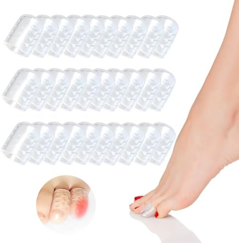 SoeUyd 30 Stück Zehenschutz, Zehenkappen, Zehenschutz Silikon, Wasserdichte, Schweißfeste, Reibungsarme, Atmungsaktive und Weiche Zehenschützer für Hühneraugen, Blasen und Schmerzlinderung