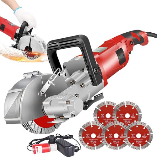 SAIYERUS 4000W 220V Wall Groove Cutting Machine Electric Wall Chaser Electric Brick and Granite Moorstone Wall Chaser Concrete Cutter Notcher Groover w/ 5pcs 125mm Saw Blades 7500R/Min,Red