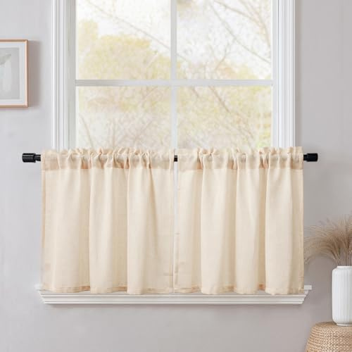 CUCRAF Linne fönstergardin bistrogardin köksgardiner set om 2 stycken H 45 x B 60 beige halv transparent Stores gardiner fönster gardiner gardin gardin