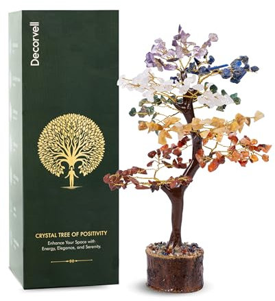 Árbol de la vida de los 7 chakras con cristales y piedras curativas y una excelente adición a la decoración de la oficina o el hogar. Árboles hechos a mano para energía positiva, prosperidad y buena