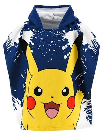 Pokémon Toalla con Capucha para Niños, Pikachu Toalla de Playa, Toalla de Baño, Poncho Toalla para Niños | Azul Marino