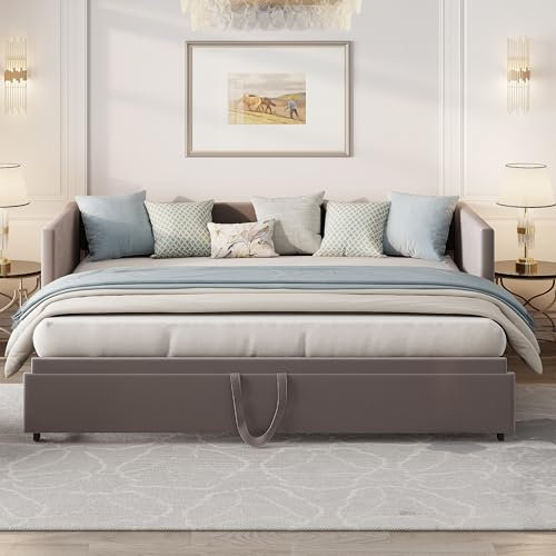 CYYZB Divano Letto Convertibile 90/180 x 200 cm, Estensibile Divano Letto Matrimoniale con Rete a Doghe, Multifunzionale Telaio Letto Imbottita per 2 Persone in Velluto, Senza Materasso