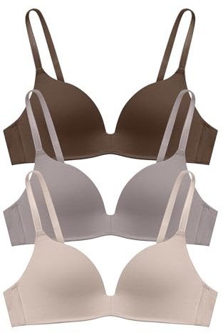 Eleplus 3 Pieces Lightly Lined Wireless Bras for Women Comfy Plunge T Shirt Bra Pack (Mixcolor1,34A)