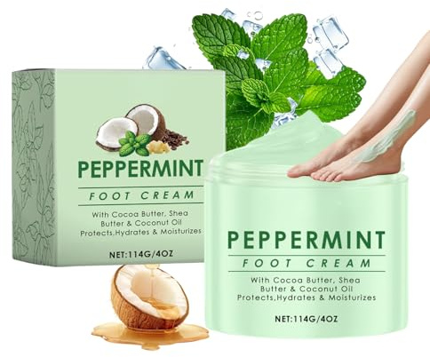 Peppermint Foot Cream for Cracked Heels and Dry Skin – Deep Moisturising athletes foot Solution with Shea Butter & Coconut Oil – Cooling Relief for Athletes Foot, Calluses & Hard Skin – 114G