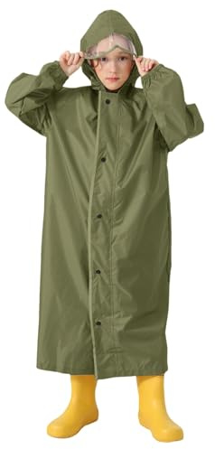 Generisch 2025 Manteau de pluie pour enfant avec cartable Garçons Filles Étudiants Enfants Couleur unie Manteau de pluie long Chaussons imperméables, Vert foncé., 6-8 ans