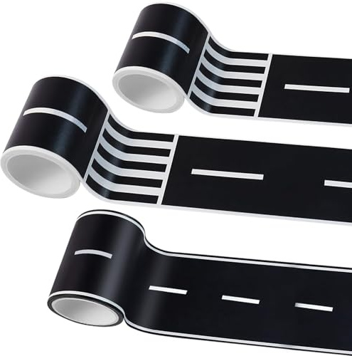 Cinta Washi Adhesiva Carreteras, 3 Rollos de Cinta Adhesiva Carreteras, Cinta Adhesiva Carreteras Pegatinas, Cinta de Coche de Carretera, Pista Adhesiva de Bricolaje, Decorativa Adhesiva