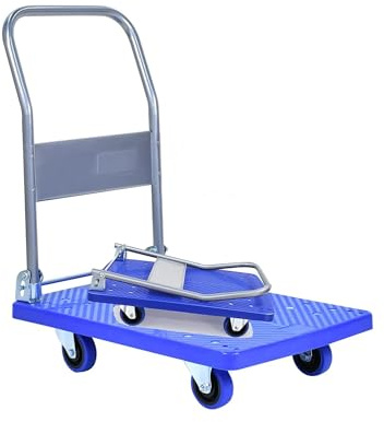 Chariot à plateforme pliable robuste avec roues pivotantes Diable manuel pour le transport de marchandises d'entrepôt et de meubles Chariot utilitaire polyvalent et durable.