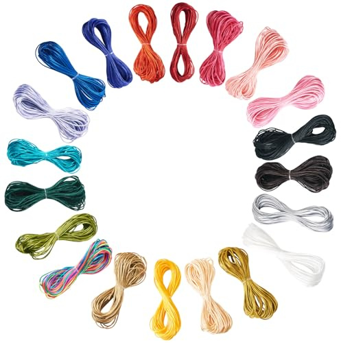 Craftdady 200 m tunn polyestertråd set 1,5 mm kinesisk knut sladd 20 buntar rund polyester tvinnad sladd för armband tillverkning gör-det-själv halsband hantverk