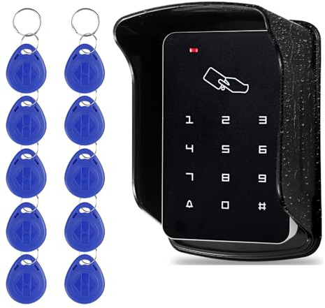 AccessShield Door Lock Access Control System Waterproof Access Control Keypad with 10pcs ID 125KHZ Keychains,Rain Cover