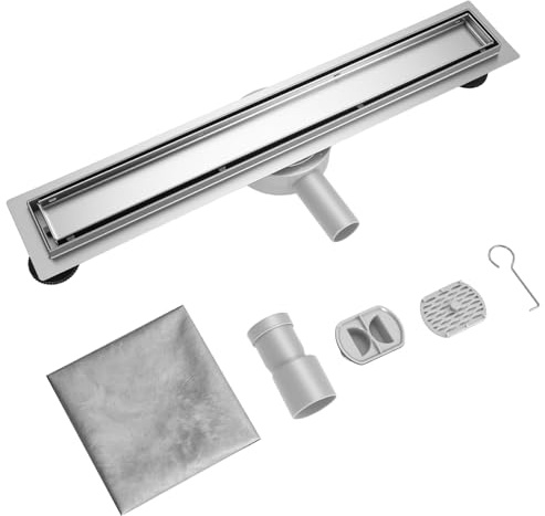 Ronvie 500mm Linear Shower Drain, 304 Stainless Steel Floor Drain with 360° Rotatable, Tile Insert 2-in-1 Design, Deep V-Slope for High Flow, Anti-Odour Waste Trap for Bathroom, Wet Room & Kitchen