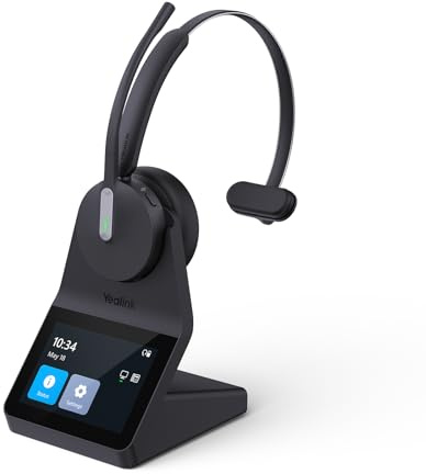 Yealink WH64 Pro Casque sans Fil DECT & Bluetooth, Écran Tactile 3,5 | Mono,certifié Teams & UC,185m Portée,26H Conversation,Micro Antibruit,Casque de Bureau pour Téléphone Fixe Laptop PC