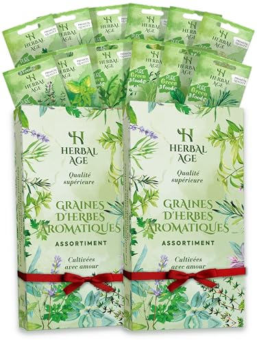 12 Variétés de Plantes d'Herbes – Pack de 2, 17.400 Graines d'Herbes, Menthe, Persil, Basilic, Romarin – Idée Cadeau Homme et Femme, Kit de Jardinieres Exterieur Pour Adultes, Enfants, Débutants