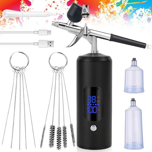 Set aerografo con compressore, pistola portatile ricaricabile, mini aerografo senza fili, pistola per aerografo portatile per decorazione torte, trucco, tatuaggio, nail art, pittura modello