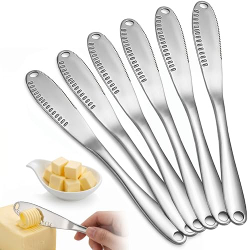 6 Piezas 3 en 1 Cuchillo de Mantequilla de Acero Inoxidable, 15 x 1,9 cm