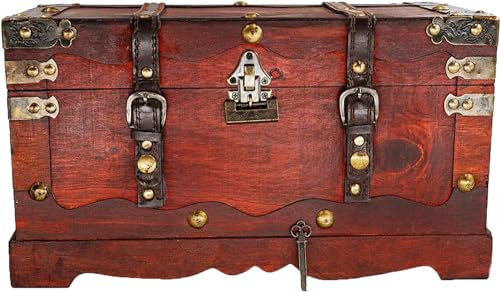 BRYNNBERG - Pirate Treasure Chest Storage Box - New York 40x19x22cm - Durable Wooden Treasure Chest with Lock - Unique Handmade Decorative Wood Storage Box - Vintage Wood Chest Box - The Best Gift