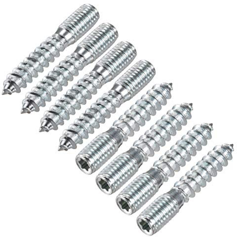 sourcing map M10 Hanger Bolts Length 2(50mm) Double Headed Bolts Self-Tapping Screw 10mm Wood Joint Furniture Legs 8pcs