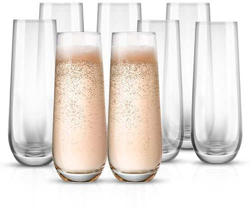 KooK Glas Champagnerflöten ohne Stiel, Cocktailbecher für Rose, Prosecco, Mimose, ideal für Hochzeiten und Partys, spülmaschinenfest, 298 ml, 8 Stück