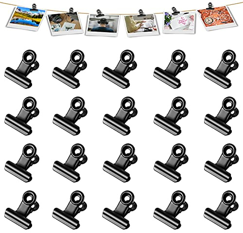 Molain 20Pcs Black Binder Clips, 0.87 Inch(22mm) Metal Hinge Clips for Food Packages, Mini Picture Clips, Small Paper Clamps, Binder Clips, Photo File Paper Document Clip for Home and Office Supplies