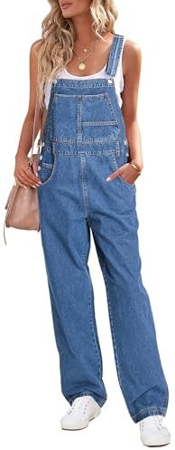 luvamia Overalls Women Loose Fit Denim Bib Baggy Overall Jumpsuit Straight Wide Leg Stretchy Jean Pants Fashion A1 Quiet Harbor Size Small Fits US 4-6