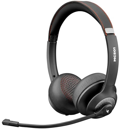 Bluestork - MC 501 - Auriculares inalambricos Bluetooth Diadema - Cascos inalambricos PC, Micrófono Giratorio con cancelación de Ruido, Larga Autonomía, Ultraligeros - Casco Profesional PC/Mac/Móvil