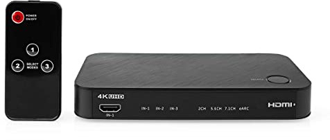Nedis HDMI 2.1 eARC Audio Extractor with 3 Port HDMI Switch, 3.5mm and S/PDIF Optical Output, Supports 4K @60Hz Dolby Digital DTS HDR CEC HDCP 2.3