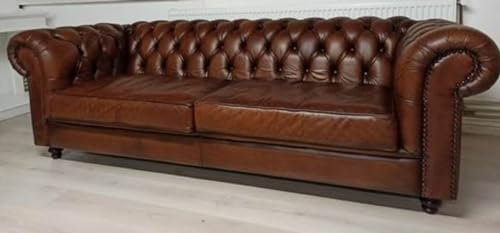 Casa Padrino Divano Chesterfield di Lusso in Pelle Marrone Scuro Vintage 240 x 100 x A. 80 cm - Divano Soggiorno in Vera Pelle - Mobili da Soggiorno - Mobili Chesterfield - Mobili di Lusso