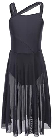 TiaoBug Vestido de Danza Clásica para Niña Maillot Ballet de Tirante con Falda Tul Irregular Leotardo Gimnasia Rítmica Ropa de Baile Contemporánea