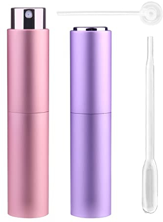 Zingso Påfyllningsbara reseparfym atomiseringsflaskor, 2 st 10 ml mini bärbara sprayflaskor, påfyllningsbara parfym Aftershave Atomiserare, tomma reseflaskor med tratt... (10 ml (rosa + ljuslila))