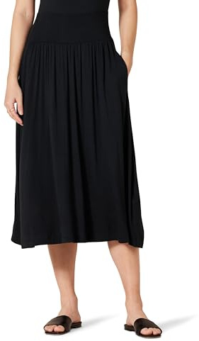 Amazon Essentials Women's Jersey Pull-on Midi-Length Skirt, Black, XS