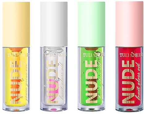 LOPHE Professional Makeup Gloss Huile à Lèvres Oil Lip Drip, 4PCS Gloss Repulpant Levres Plumping Lip Gloss Tinted Lip Balm Adaptée aux Lèvres des Femmes Hydratante et Durabl ( 4 Couleurs)