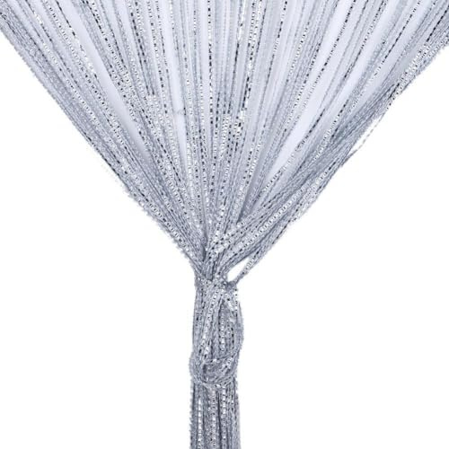 Zomanon String Door Curtains Fly Screen Curtain For Window Decorations Living Room Doorways Crystal Plain Tassel (78.7''x39.4'') Insect Bug Screen (Silver)