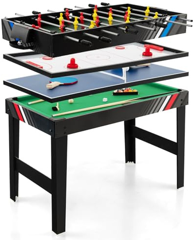 GYMAX Tavolo da Gioco Multiuso 4 in 1, Tavolo Multiuso Combinato da 125 cm con Hockey, Tennis da Tavoli, Calcio, Biliardo, Set da Tavoli per Giochi Interni per Casa, Feste, Raduni