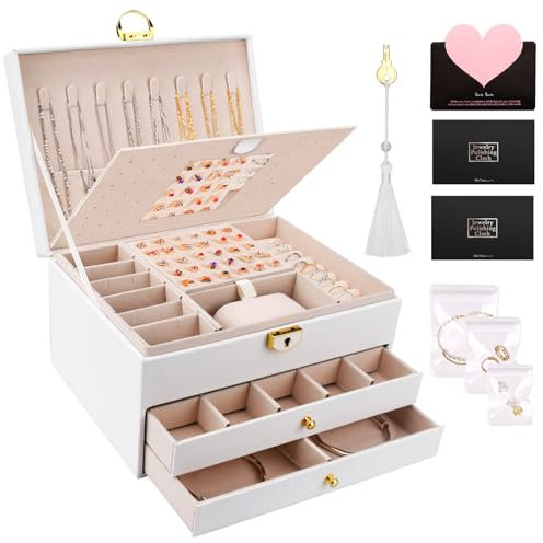 UCAMP Porta Gioielli a tre strati,Scatola Portagioie,portagioie da viaggio per gioielli per collane,orecchini,braccialetti e anelli,con chiavi e serrature.Adatto sia per le ragazze che per le signore