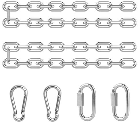 Jinsion 2 Pezzi Catenella di Metallo con 2 Moschettoni e Anello di Collegamento Rapido, 60cm Catena Acciaio Inox, Catena Catena per Altalena, Amaca, Sedia, Poltrona Sospesa, Sacchi di Sabbia