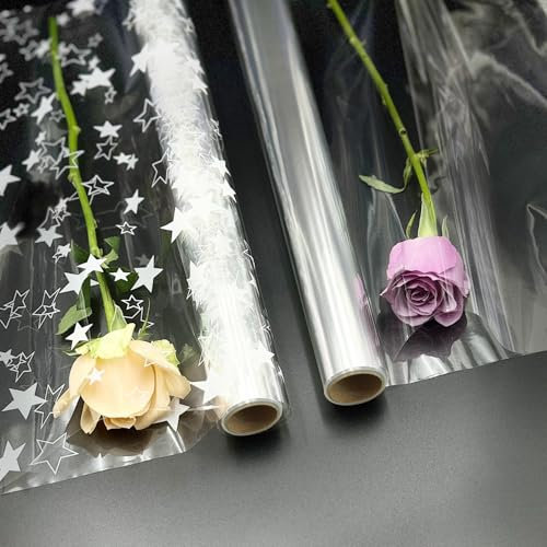 2 Rollen 3 m x 80 cm, doppelt gefaltet, transparent, Zellophan, für Weihnachten, Geburtstag, Geschenkpapier