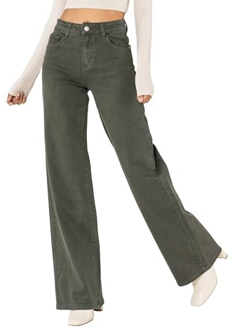 Nina Carter J251 dam high-waiisted jeans vida ben utsvängda stretchjeans använd look, Khaki (J251-2), S (Smal)